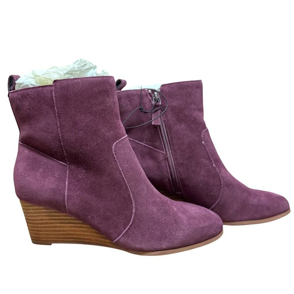 Women's Suede Wedge Ankle Boots - Purple